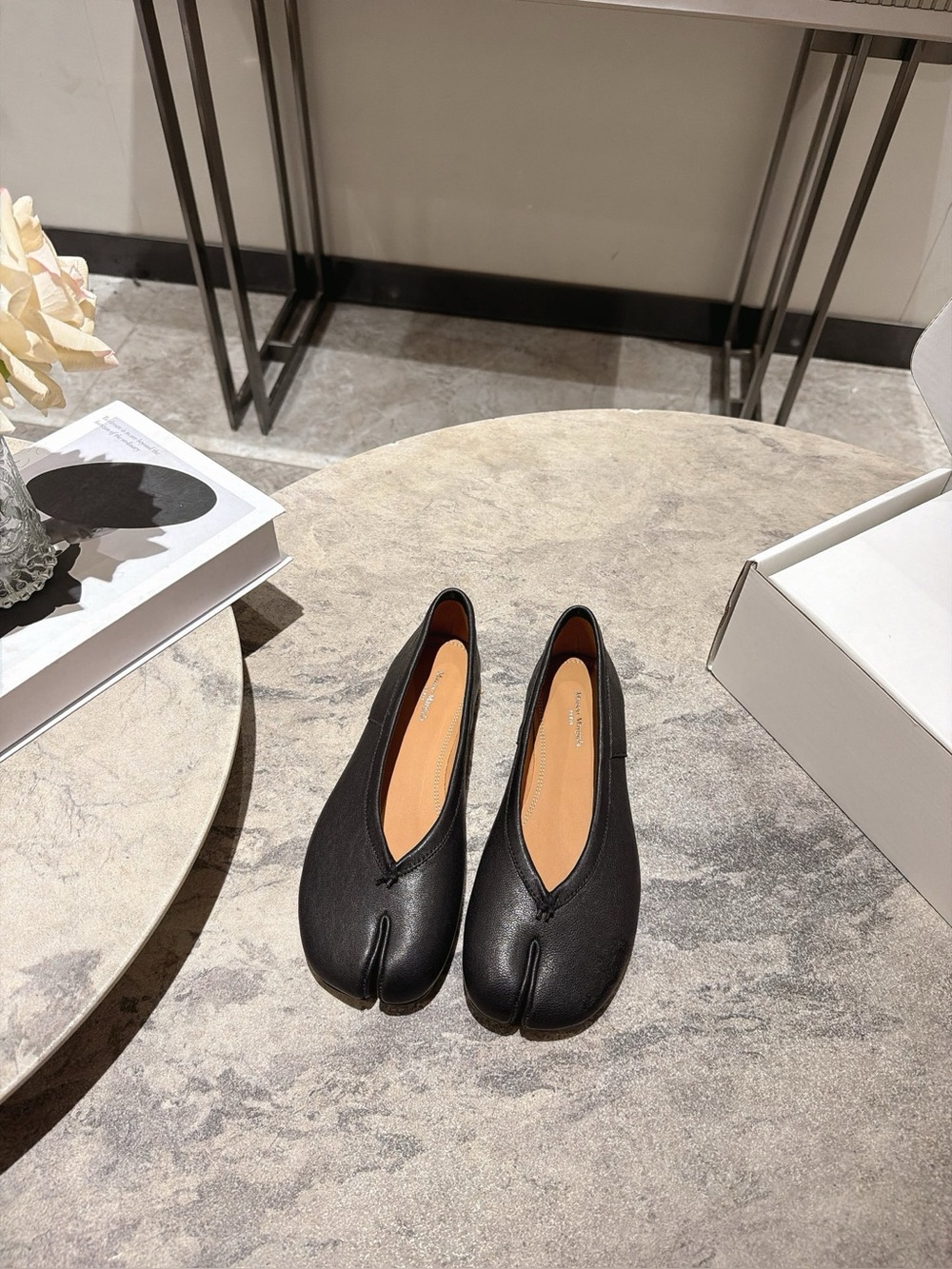 Maison Margiela Black Leather Tabi Split Toe Ballet Flats